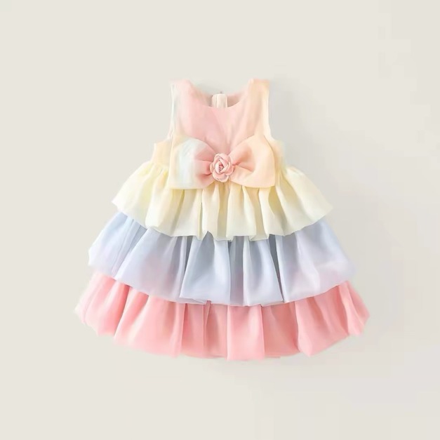 夏款韓版可愛蝴蝶結彩色蛋糕裙/公主裙