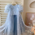 夏裝韓版冰雪奇緣公主披風網紗公主裙/連衣裙(藍色)_1