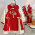 冬款韓版中大童中國風假二件刺繡加絨旗袍裙/連衣裙