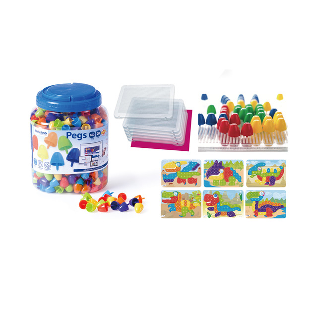 【西班牙miniland】2CM小拼豆650顆教學組(含6入底板和圖卡)