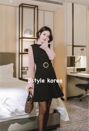 優雅復古寬扣環腰帶魚尾背心洋裝