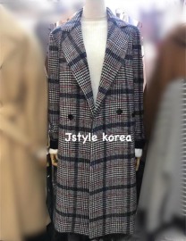 正韓大人氣格紋長版毛呢大衣