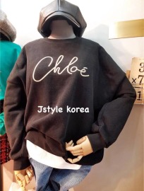 假兩件CHOLE刺繡字母刷毛T