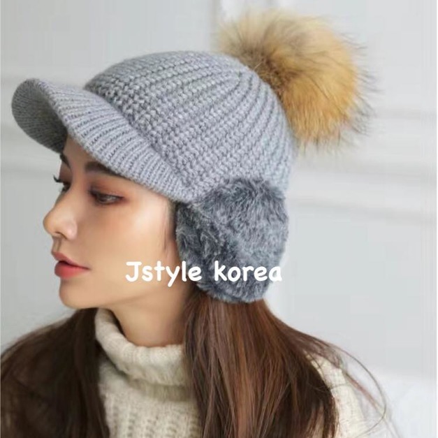 預購A韓國毛球可拆針織耳罩毛帽