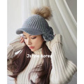 預購A韓國毛球可拆針織耳罩毛帽_4