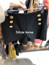 高腰雙排扣毛呢短褲