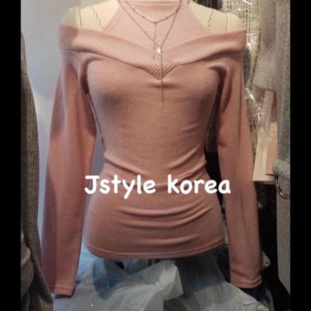 預購A假兩件露肩針織上衣