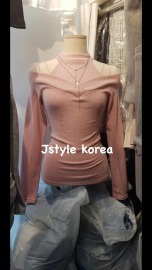 預購A假兩件露肩針織上衣