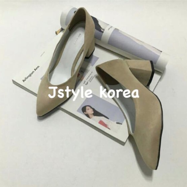 預購A復古金邊粗跟尖頭跟鞋