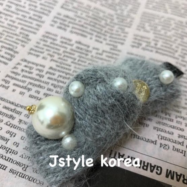 預購A兔毛珍珠蝴蝶髮夾