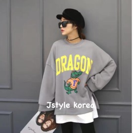 預購A恐龍字母假兩件長版大學T