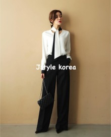 預購A撞色扭結領巾雪紡上衣