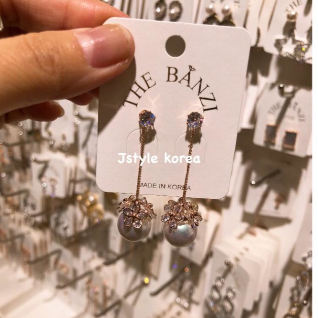 預購A優雅單鑽花邊珍珠耳環