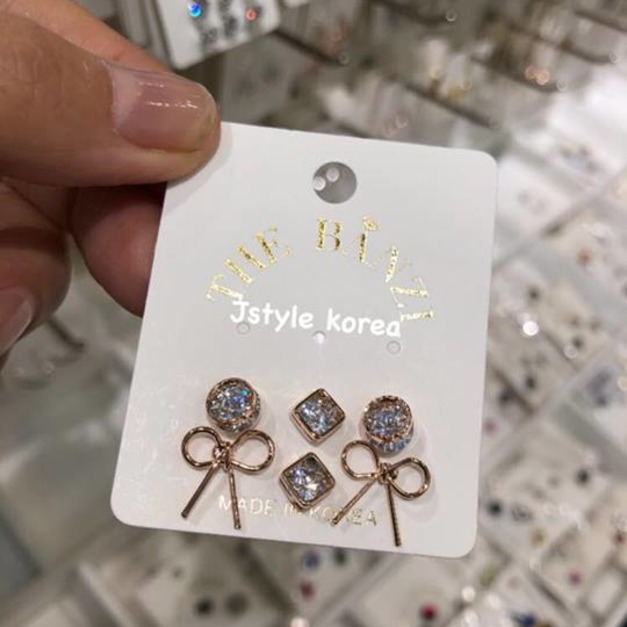 預購A蝴蝶結單鑽六顆耳環/小花幸運草混搭耳環