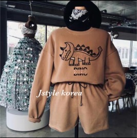 預購A恐龍刺繡刷毛休閒套裝