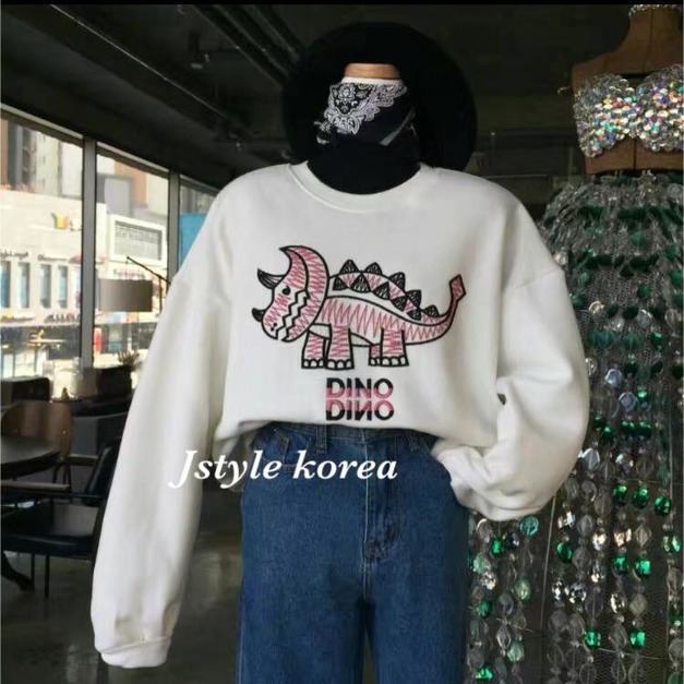 預購A恐龍刺繡刷毛大學T