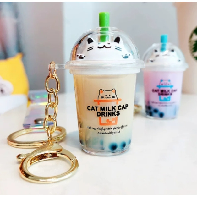 珍珠奶茶貓鑰匙圈