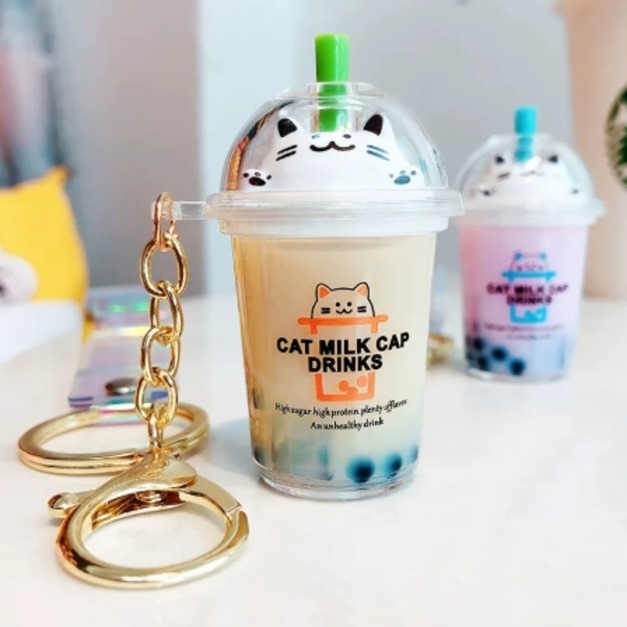 珍珠奶茶貓鑰匙圈