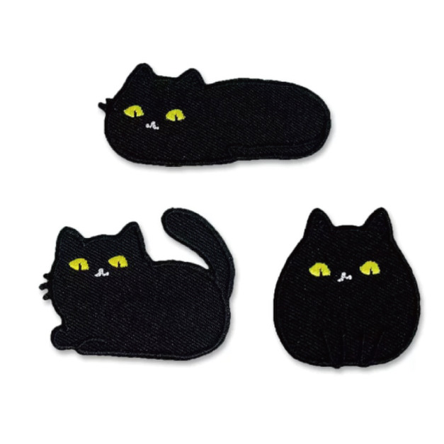 黑色貓刺繡貼3入組
