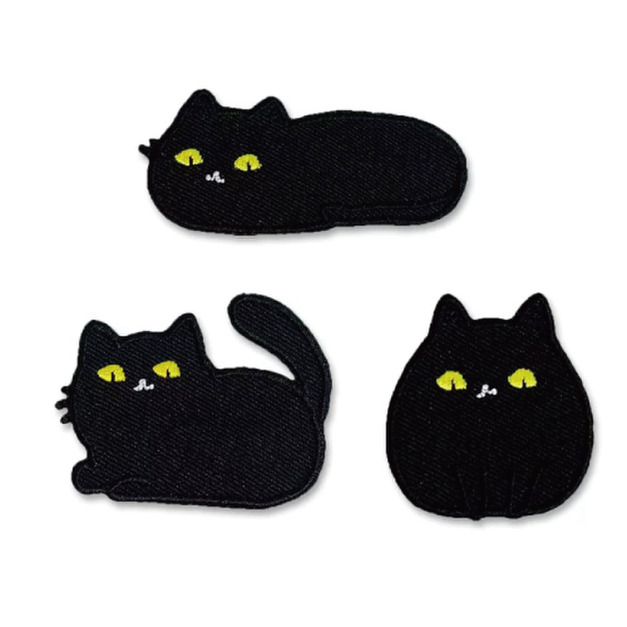 黑色貓刺繡貼3入組