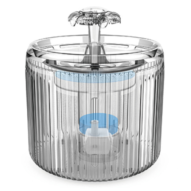 「夏日補水神器」LOVELY CAT 全透明水晶款小花朵寵物四重過濾飲水機 2.6L