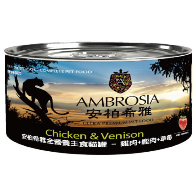 Ambrosia 安柏希雅 無穀全營養主食貓罐-雞肉+鹿肉+草莓 150g