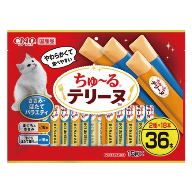 CIAO 啾嚕肉泥綿綿系列-鮪魚&雞肉、鮪魚&扇貝 15gx36入