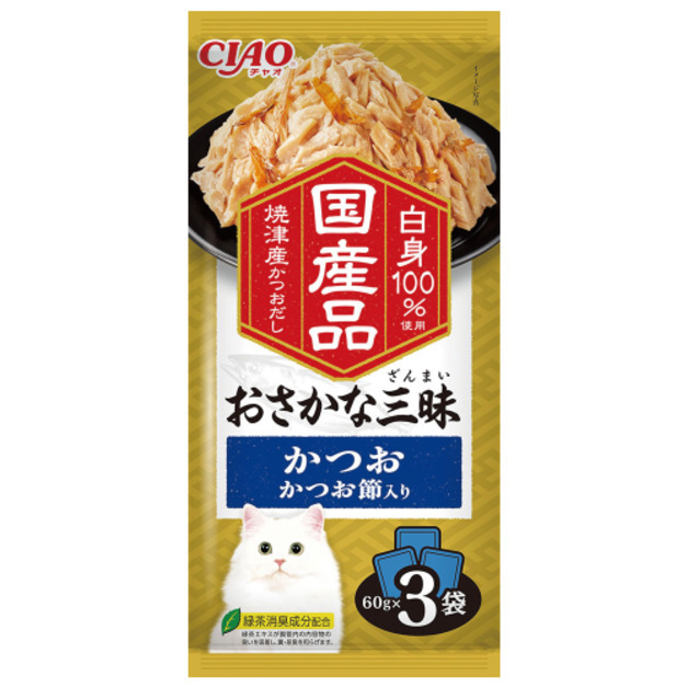 CIAO 貓用魚三味凍餐包-鰹魚+柴魚片 60gx3袋