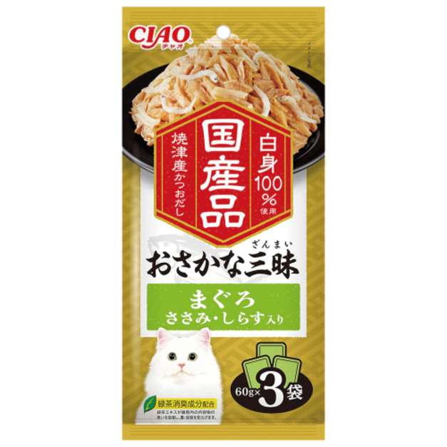 CIAO 貓用魚三味凍餐包-鮪魚片+銀魚 60gx3袋