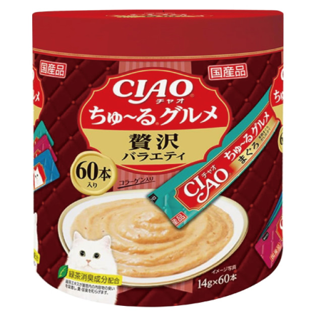 日本製 CIAO 啾嚕肉泥-正宗鮪魚高湯、鮪魚+柴魚片+扇貝、鰹魚+銀魚+鰹魚片 14gx60入