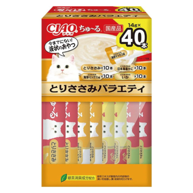 日本製 CIAO 啾嚕肉泥-雞胸肉、海鮮、螃蟹、魷魚 14gx40入/盒