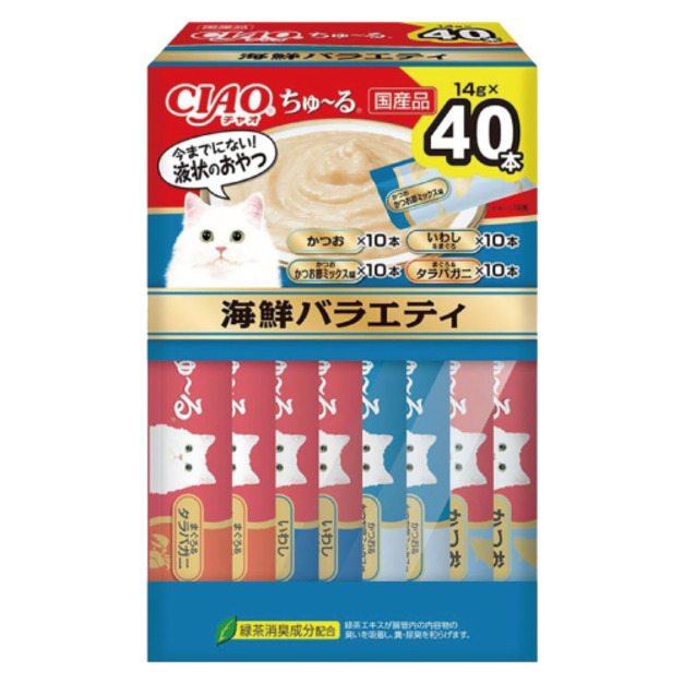 日本製 CIAO 啾嚕肉泥-鰹魚、沙丁魚、鮪魚、帝王蟹 14gx40入/盒
