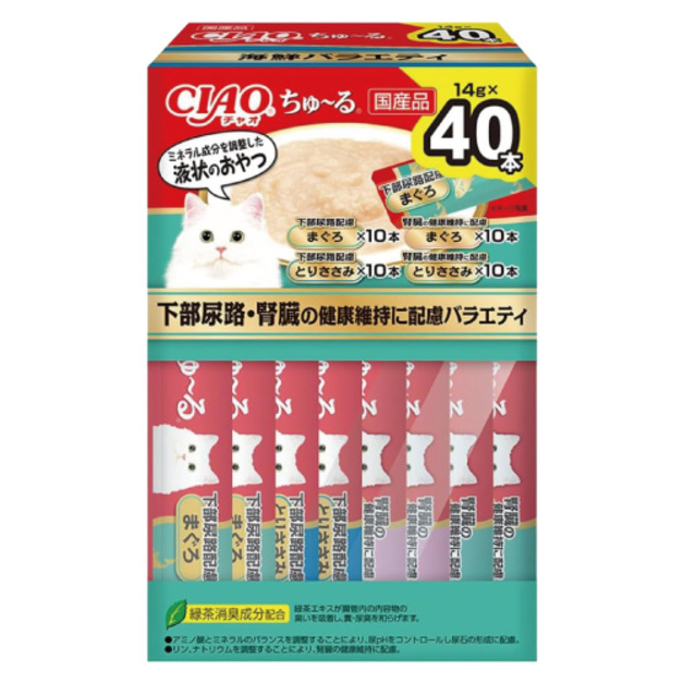 日本製 CIAO 啾嚕肉泥-泌尿道保健、腎臟保健鮪魚、雞胸肉 14gx40入/盒