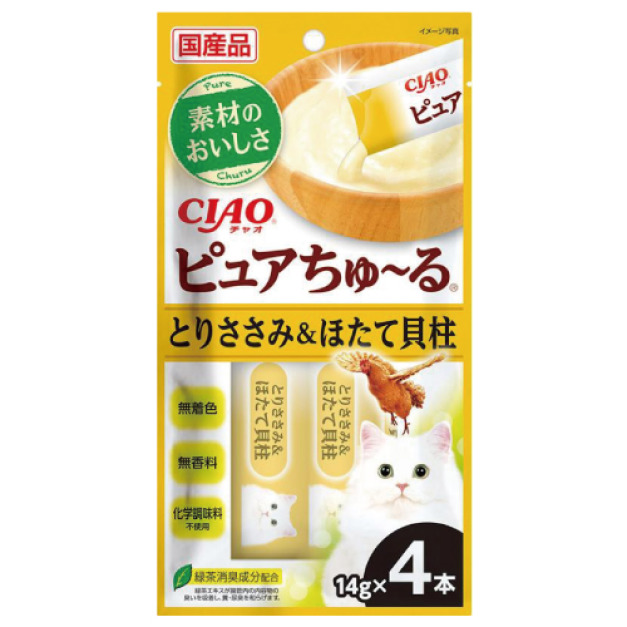 CIAO 啾嚕肉泥PURE系列-雞肉+干貝 14gx4入