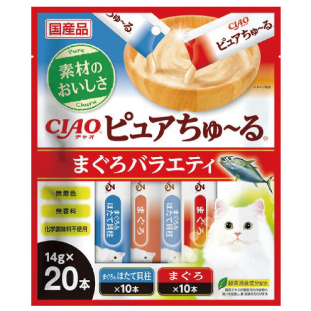 CIAO 無香料色素肉泥-鮪魚、鮪魚+扇貝 14gx20入