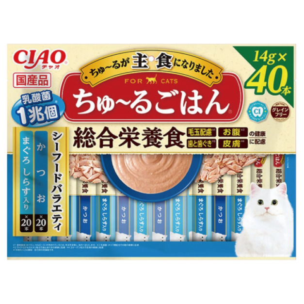 CIAO 主食乳酸菌綜合營養肉泥-鰹魚、鮪魚&銀魚 14gx40入