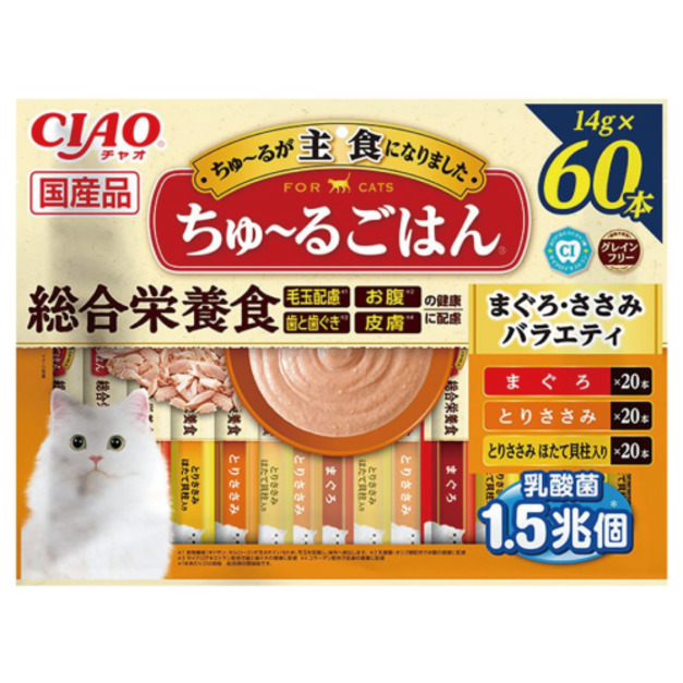 CIAO 主食乳酸菌綜合營養肉泥-鰹魚、雞肉、雞肉&扇貝 14gx60入