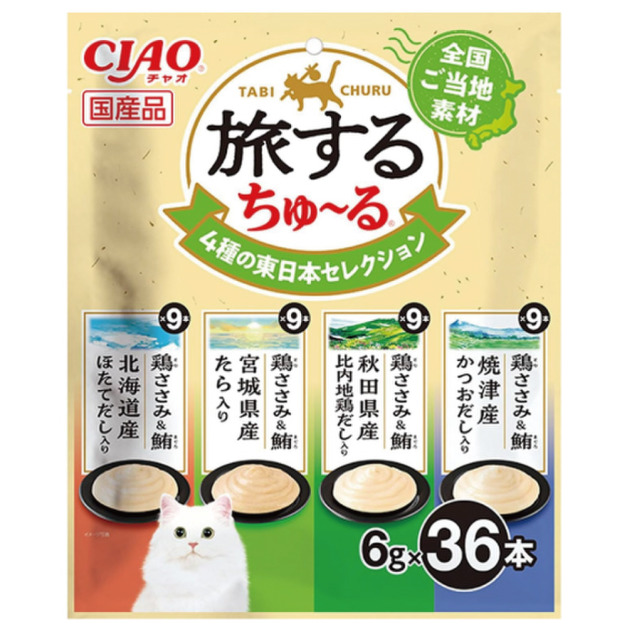 CIAO 旅遊四種日本特色風味貓肉泥-4種東日本嚴選風味 6gx36入