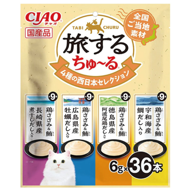 CIAO 旅遊四種日本特色風味貓肉泥-4種西日本嚴選口味 6gx36入
