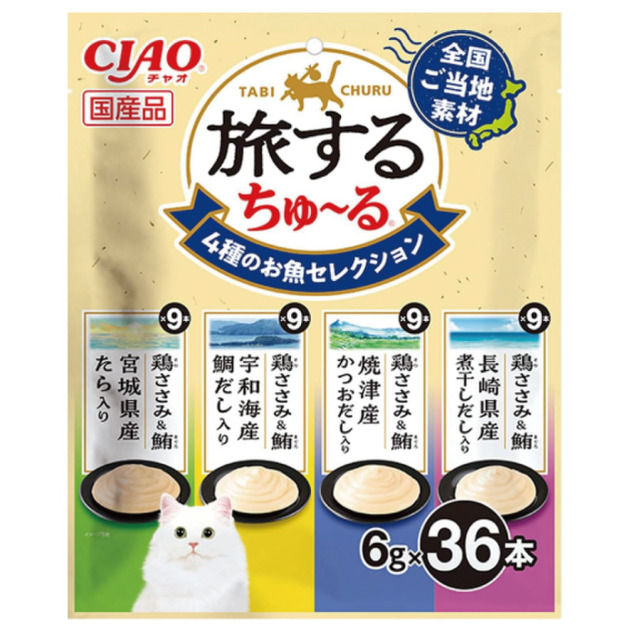 CIAO 旅遊四種日本特色風味貓肉泥-4種魚鮮嚴選口味 6gx36入