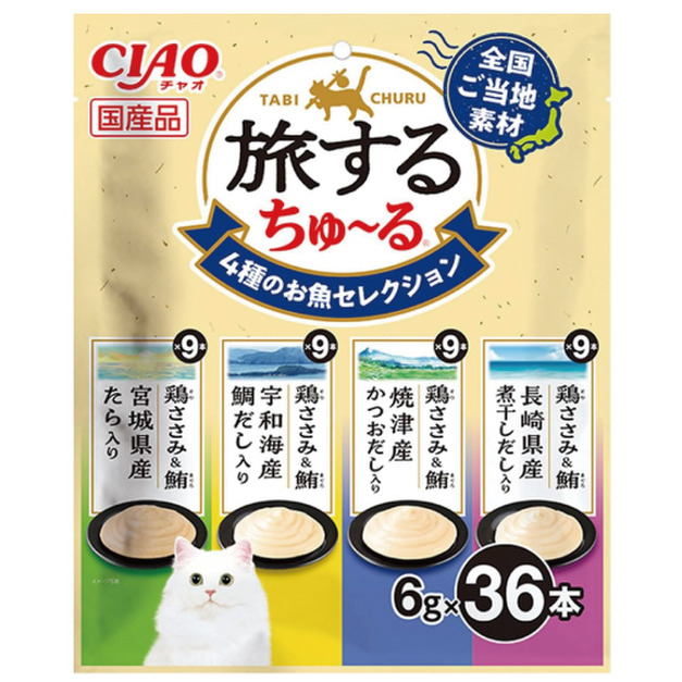 CIAO 旅遊四種日本特色風味貓肉泥-4種魚鮮嚴選口味 6gx36入