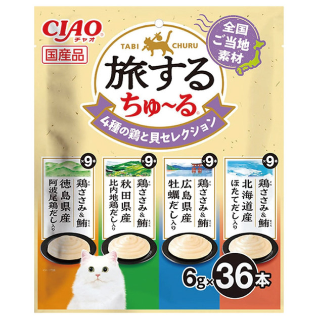 CIAO 旅遊四種日本特色風味貓肉泥-4種雞肉＆貝類嚴選口味 6gx36入