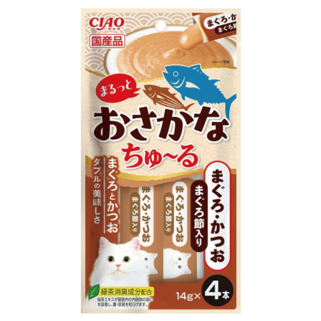 CIAO 啾嚕肉泥雙魚系列-鮪魚&鰹魚&鮪魚片 14gx4入