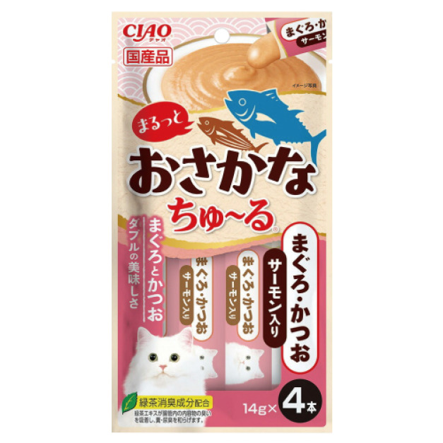 CIAO 啾嚕肉泥雙魚系列-鮪魚&鰹魚&鮭魚 14gx4入
