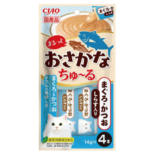 CIAO 啾嚕肉泥雙魚系列-鮪魚&鰹魚&吻仔魚 14gx4入