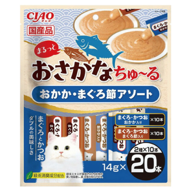 CIAO 全魚什錦肉泥-柴魚片&鮪魚片 14gx20入