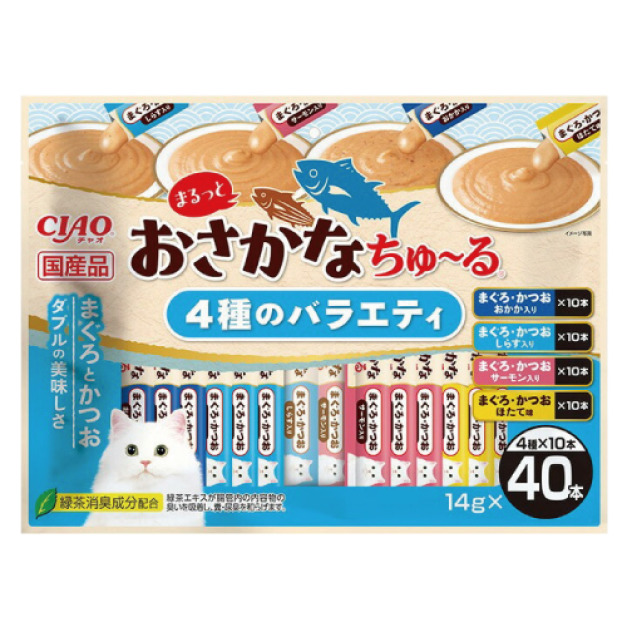 CIAO 全魚什錦肉泥-鰹魚片&鮭魚&銀魚&扇貝 14gx40入