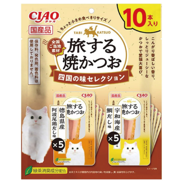 CIAO 旅遊烤鰹魚-四國風味嚴選(德島縣產阿波尾雞+宇和海產鯛魚) 10入
