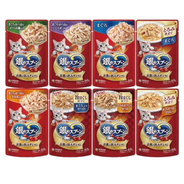 日本 Unicharm 銀湯匙貓餐包60g-隨機16包/箱