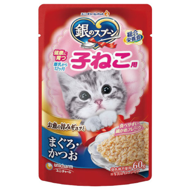 日本 Unicharm 銀湯匙鬆軟口感餐包-幼貓 鮪魚鰹魚 60g